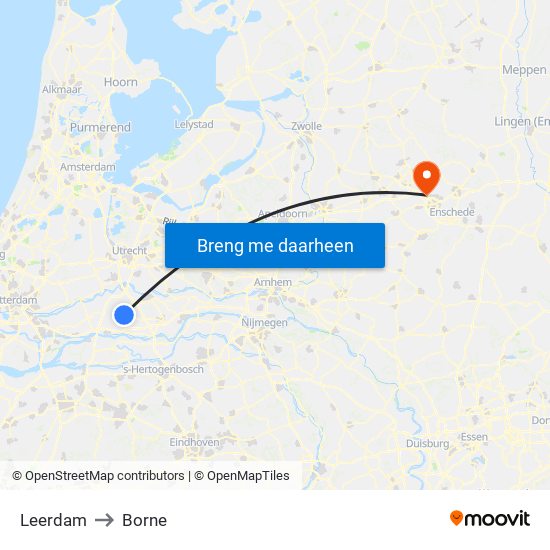 Leerdam to Borne map