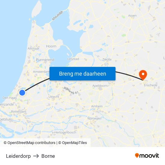 Leiderdorp to Borne map