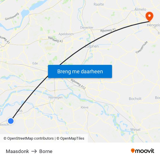 Maasdonk to Borne map