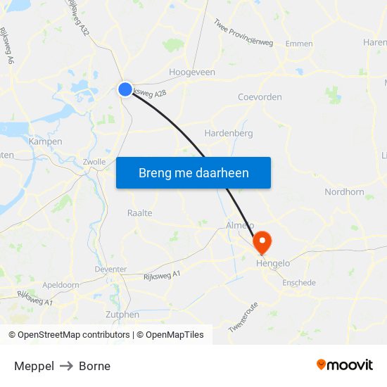 Meppel to Borne map