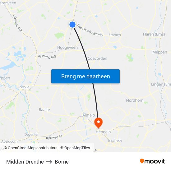 Midden-Drenthe to Borne map
