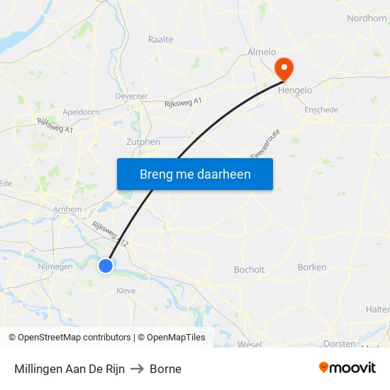 Millingen Aan De Rijn to Borne map