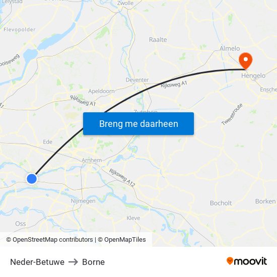Neder-Betuwe to Borne map