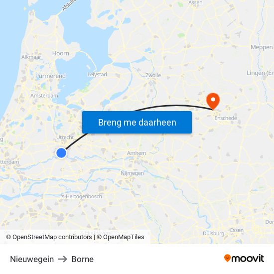 Nieuwegein to Borne map