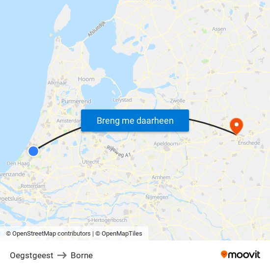Oegstgeest to Borne map