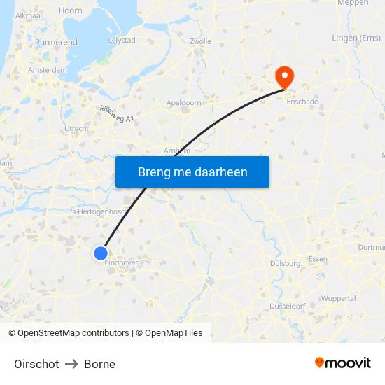 Oirschot to Borne map