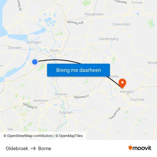 Oldebroek to Borne map