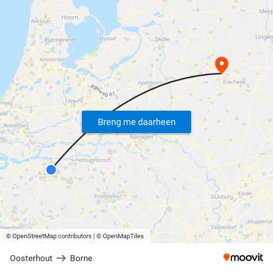 Oosterhout to Borne map