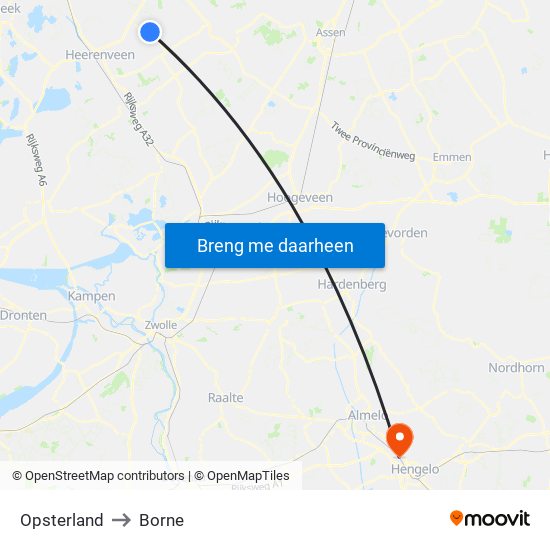 Opsterland to Borne map