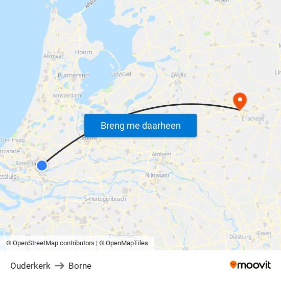 Ouderkerk to Borne map