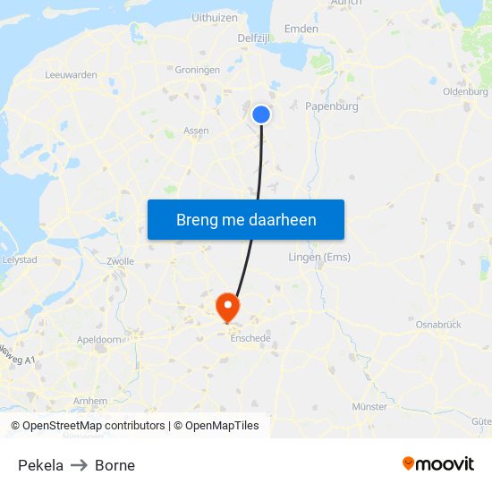Pekela to Borne map