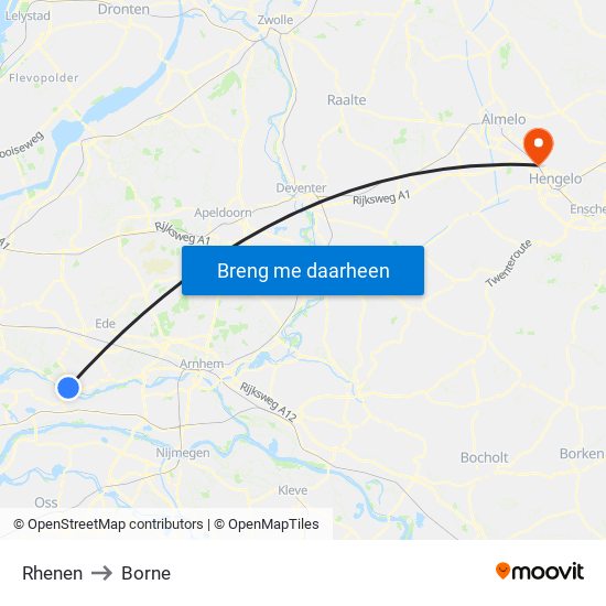 Rhenen to Borne map