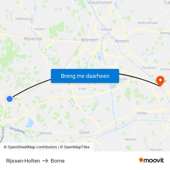 Rijssen-Holten to Borne map