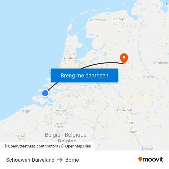 Schouwen-Duiveland to Borne map