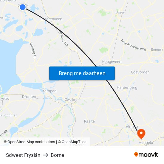 Sdwest Fryslân to Borne map