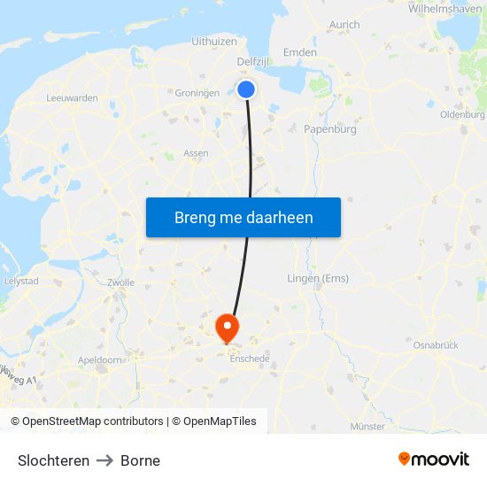 Slochteren to Borne map