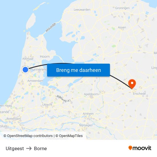 Uitgeest to Borne map