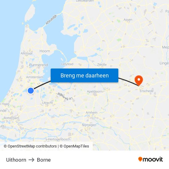 Uithoorn to Borne map
