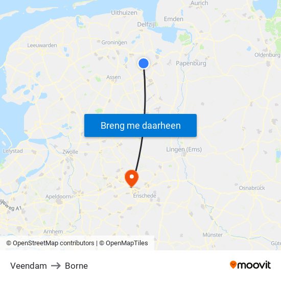 Veendam to Borne map