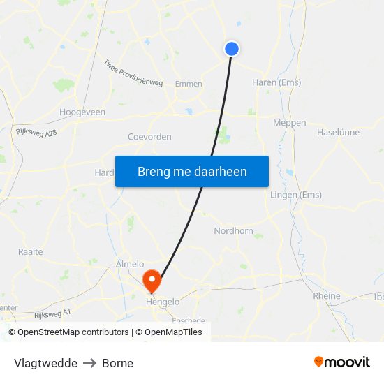 Vlagtwedde to Borne map