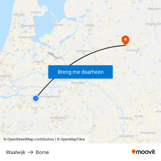 Waalwijk to Borne map
