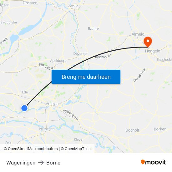 Wageningen to Borne map