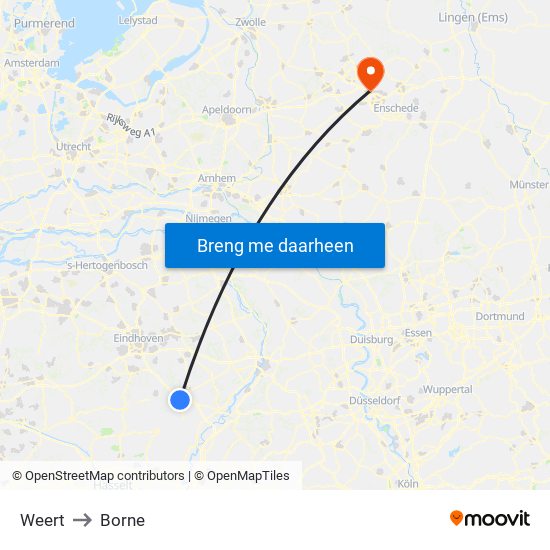 Weert to Borne map