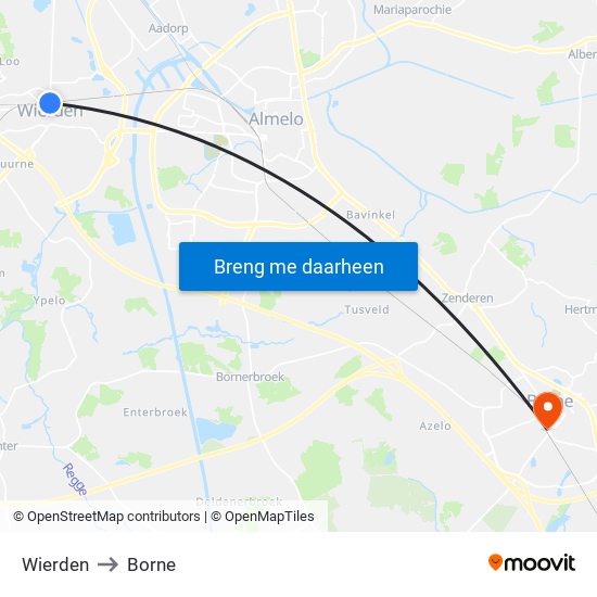 Wierden to Borne map