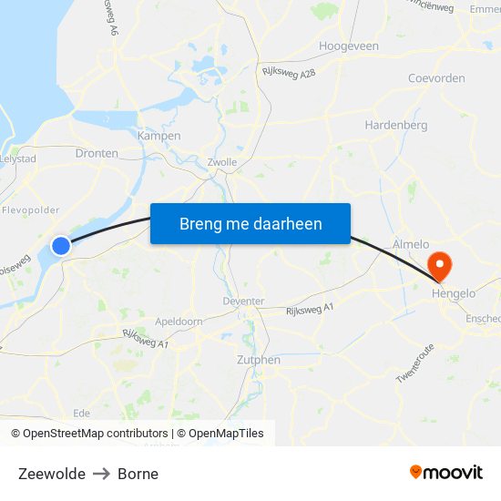 Zeewolde to Borne map