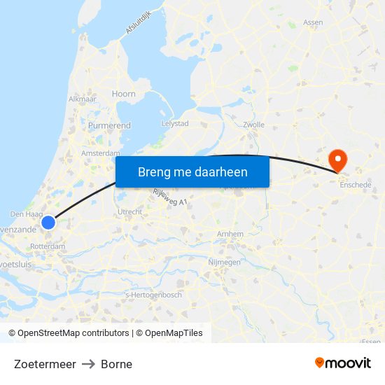 Zoetermeer to Borne map