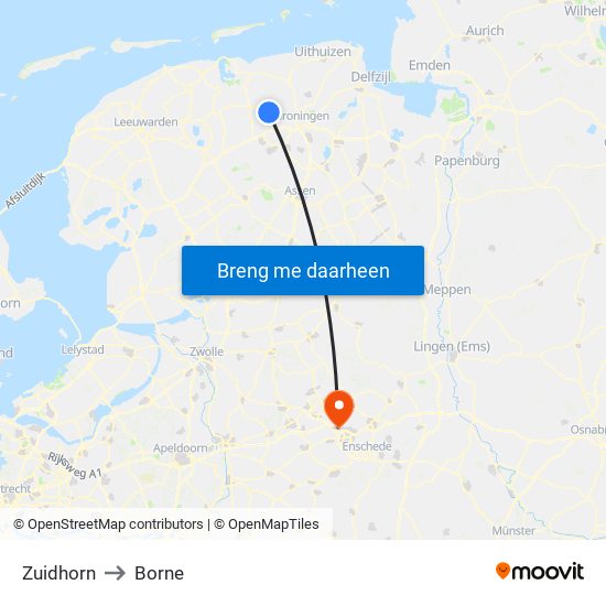 Zuidhorn to Borne map