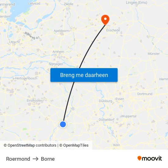 Roermond to Borne map