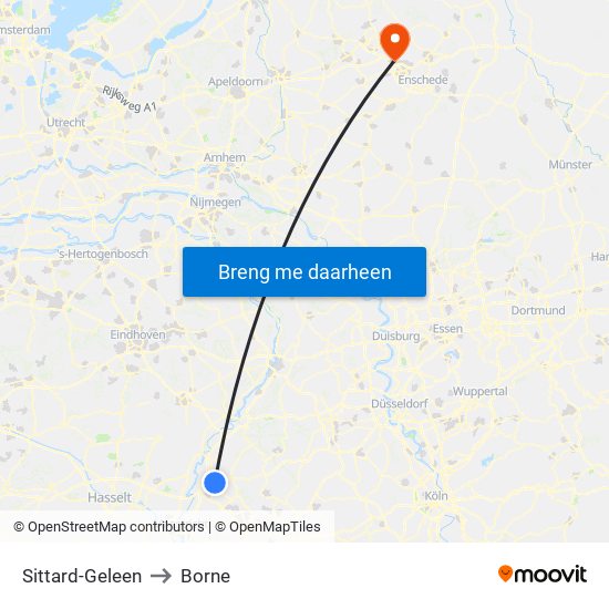 Sittard-Geleen to Borne map