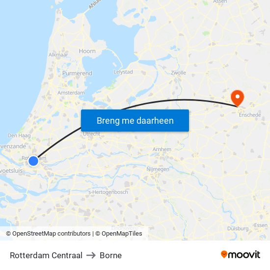 Rotterdam Centraal to Borne map