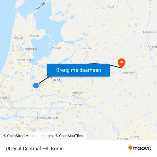 Utrecht Centraal to Borne map