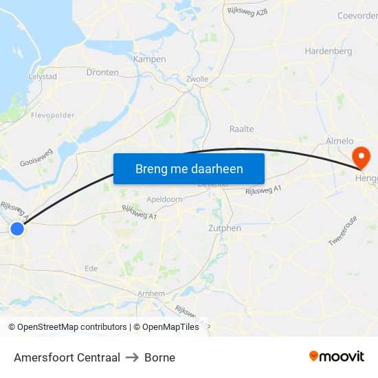 Amersfoort Centraal to Borne map
