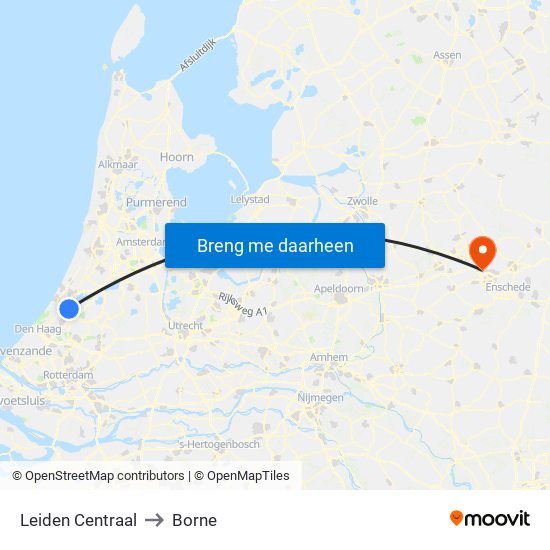 Leiden Centraal to Borne map