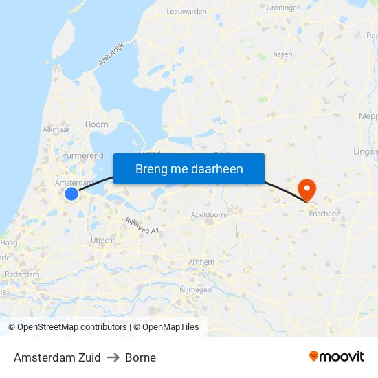 Amsterdam Zuid to Borne map