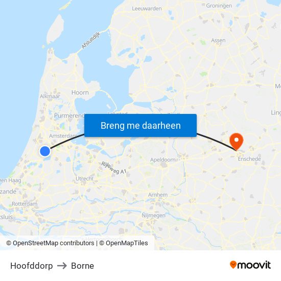 Hoofddorp to Borne map