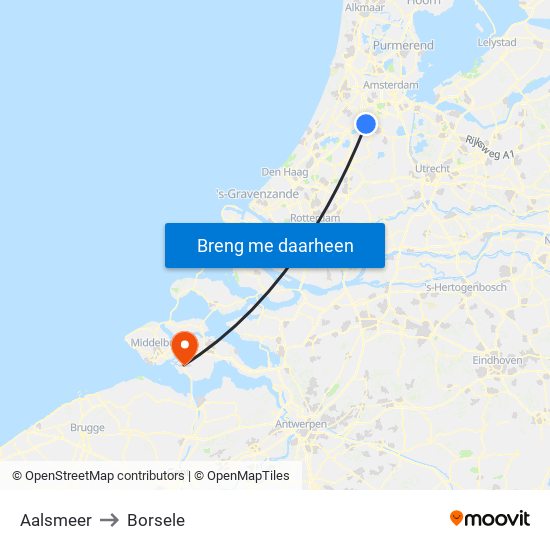 Aalsmeer to Borsele map