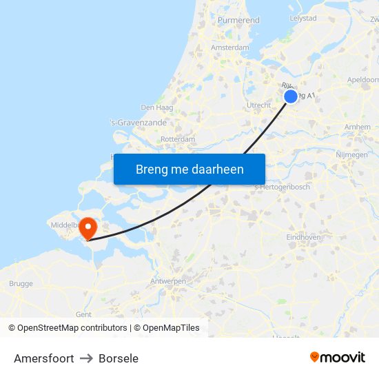Amersfoort to Borsele map