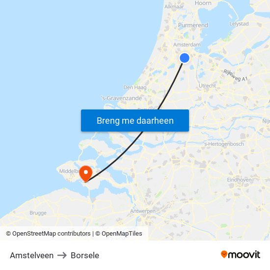 Amstelveen to Borsele map