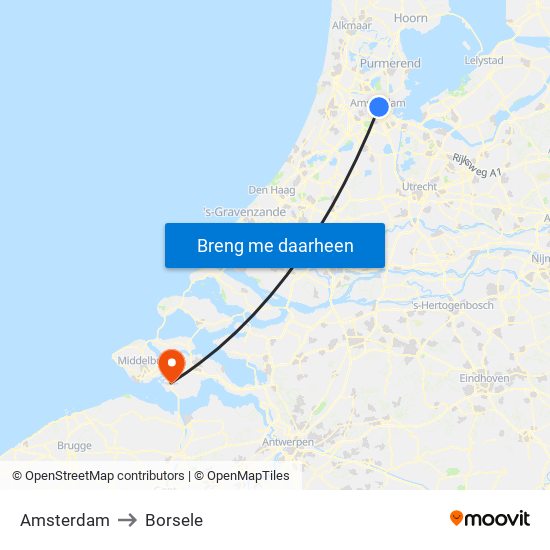 Amsterdam to Borsele map