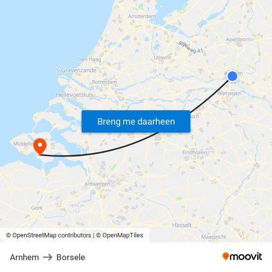 Arnhem to Borsele map