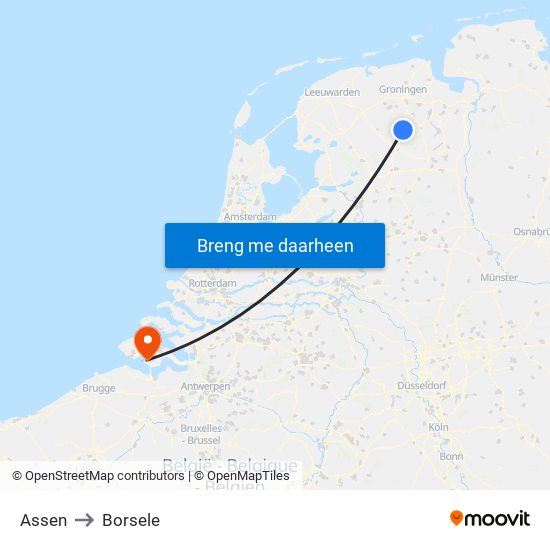 Assen to Borsele map