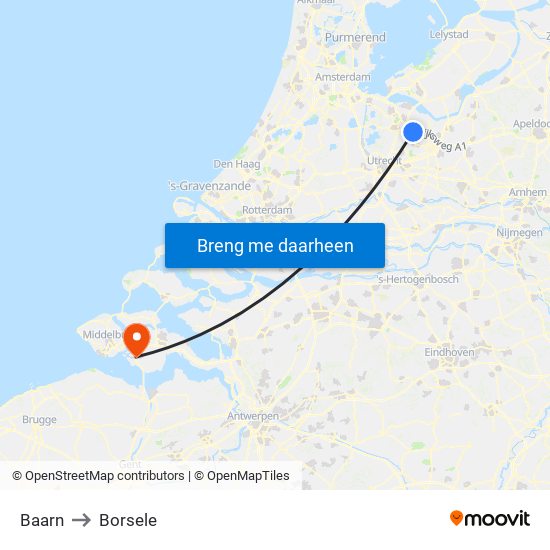 Baarn to Borsele map