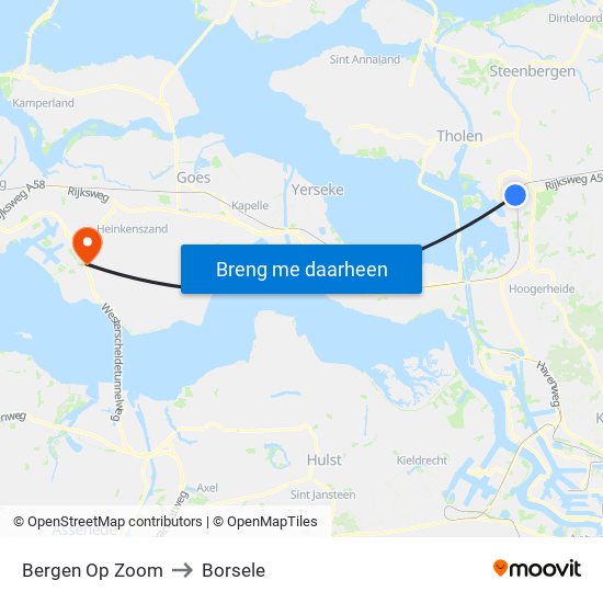 Bergen Op Zoom to Borsele map