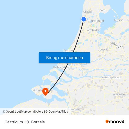 Castricum to Borsele map