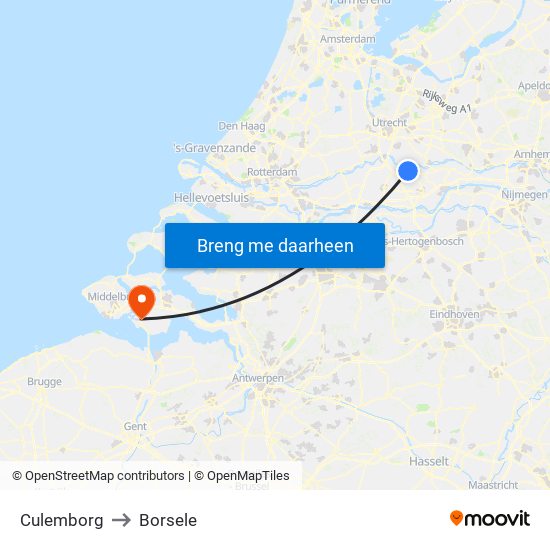 Culemborg to Borsele map