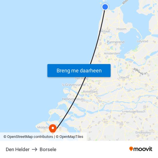Den Helder to Borsele map